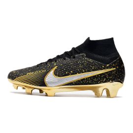 Nike Zoom Mercurial Superfly IX Elite FG Firm Ground Soccer Cleats Black Gold White