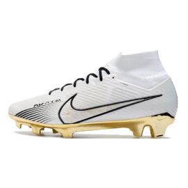 Nike Zoom Mercurial Superfly IX Elite FG Firm Ground Soccer Cleats White Black Gold